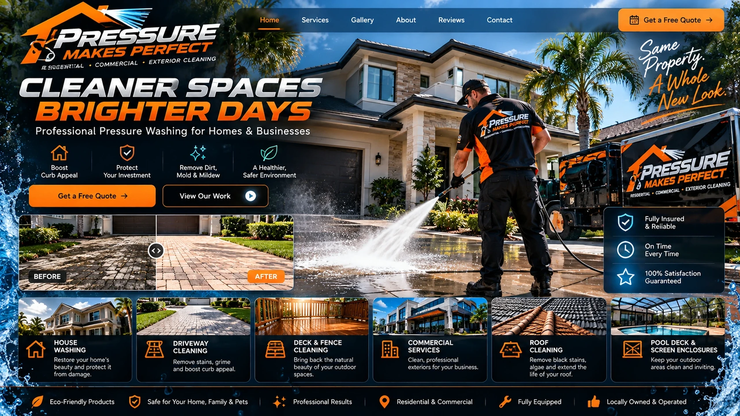 Pressure Makes Perfect residential pressure-washing website visual